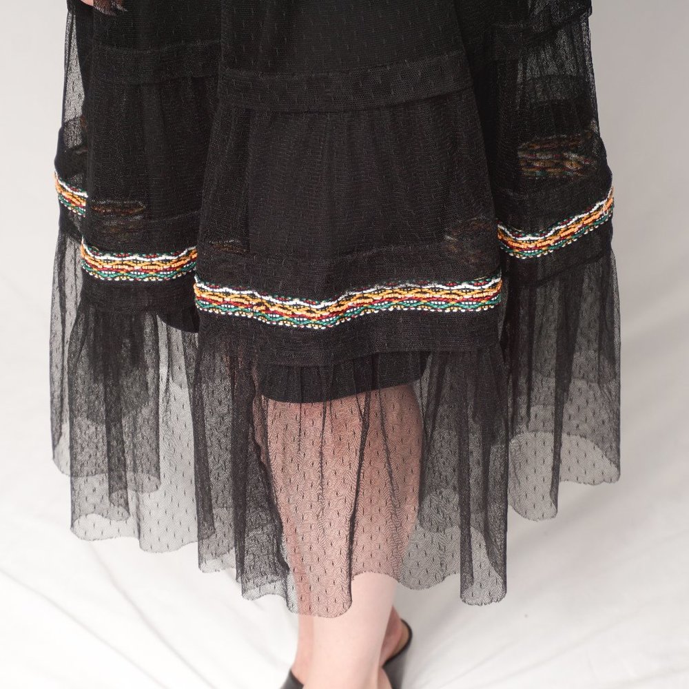 Zara Beaded Embroidered Mesh Black Midi Dress - Picture 3 of 9